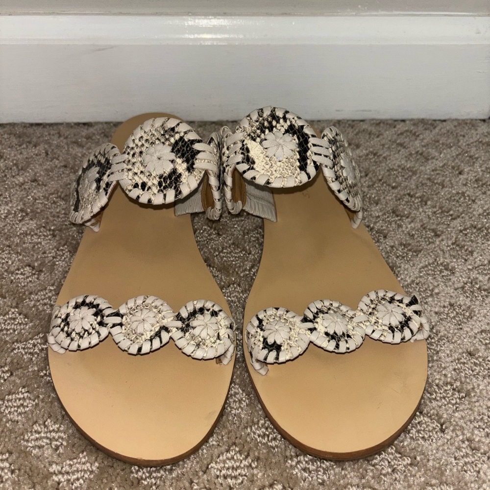 Jack Rogers Women's Lauren Snake Print, Natural Beige, Size 7.5 M US